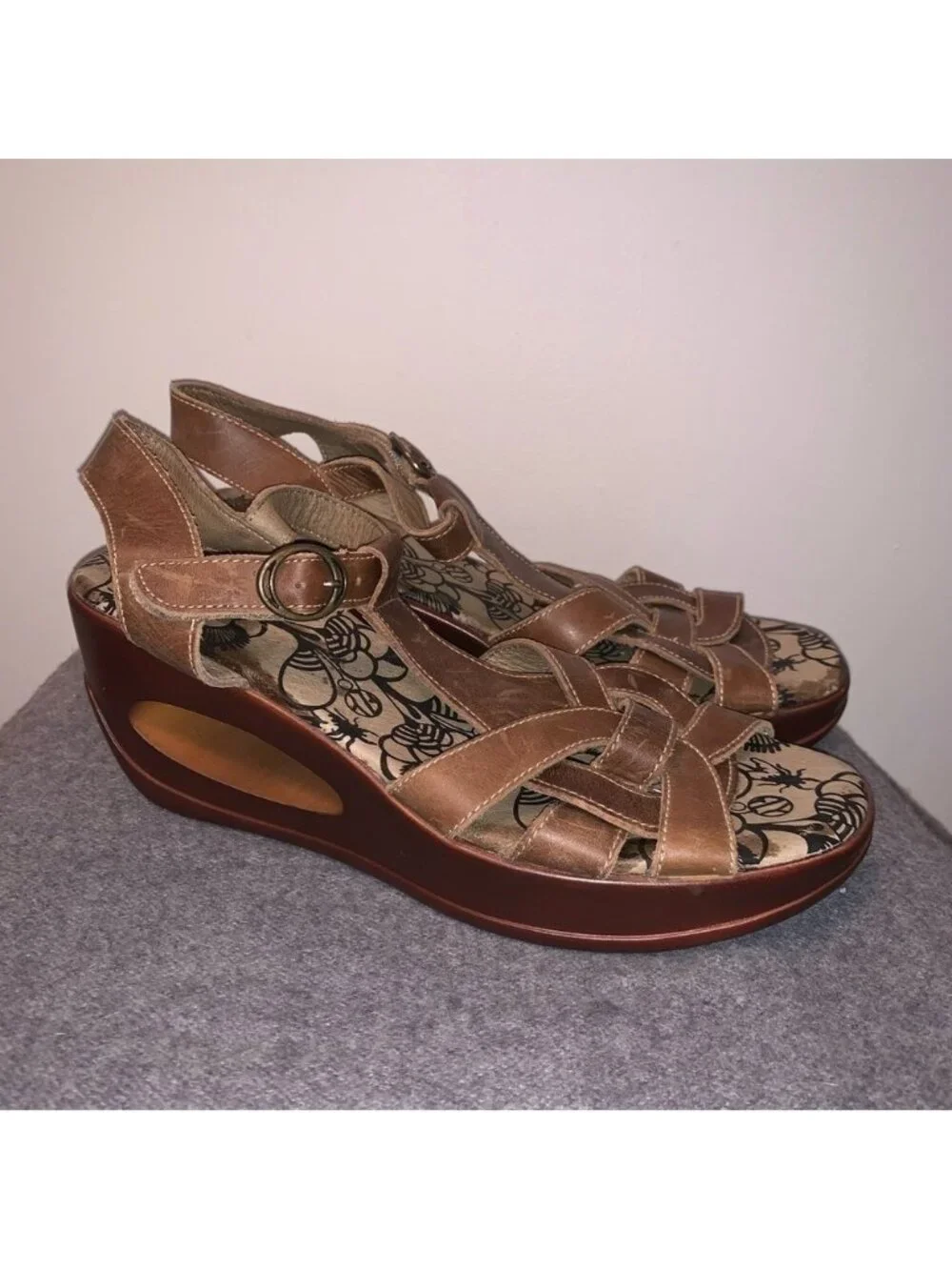 Fly London Wooden Wedge Leather Sandals Brown 40